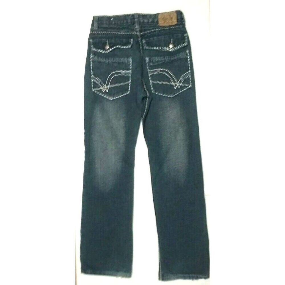 Chams Boys Youth Sz 16 Denim Blue Jeans Dark Wash Embroidered Flap Pockets